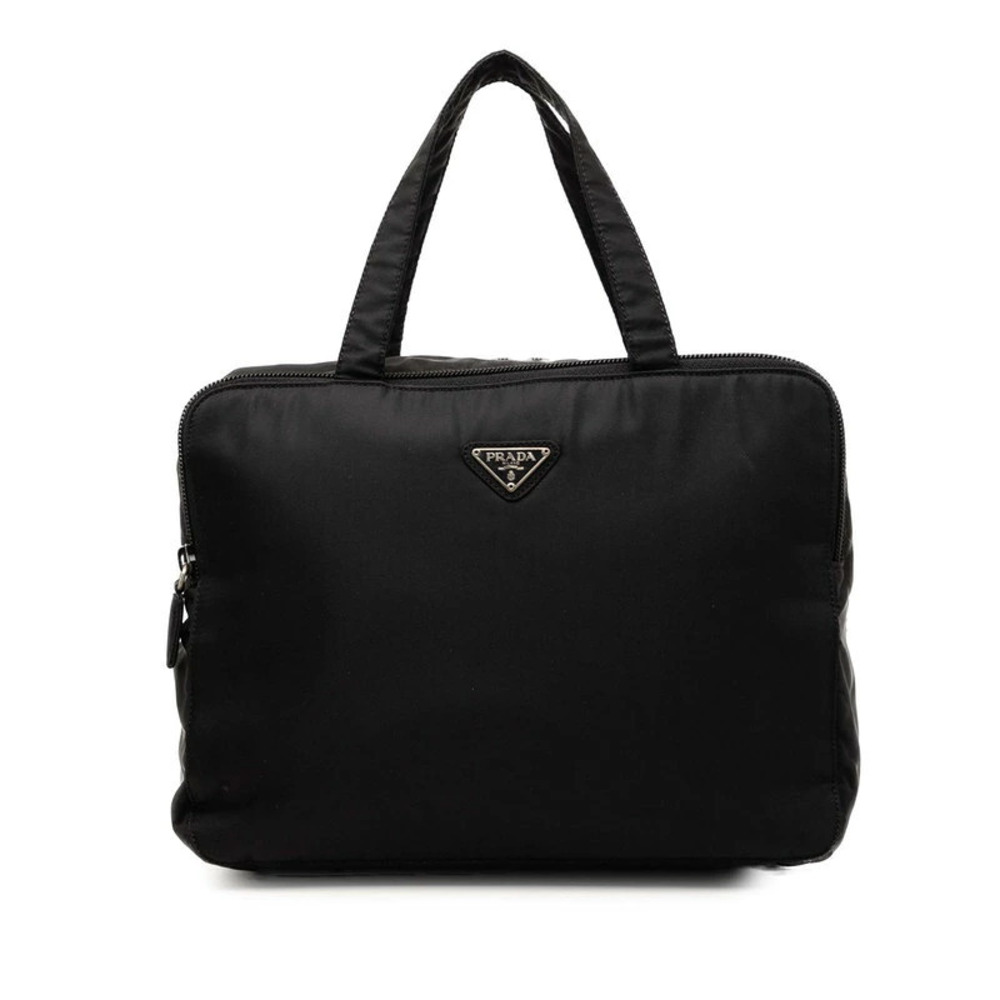 Prada Triangle Plate Handbag Cosmetic Bag Black